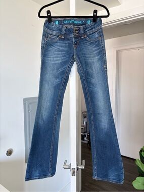 Sang Real Vintage Y2K Low Rise Denim Jeans Dark Blue Size 26 Tall Girl Friendly